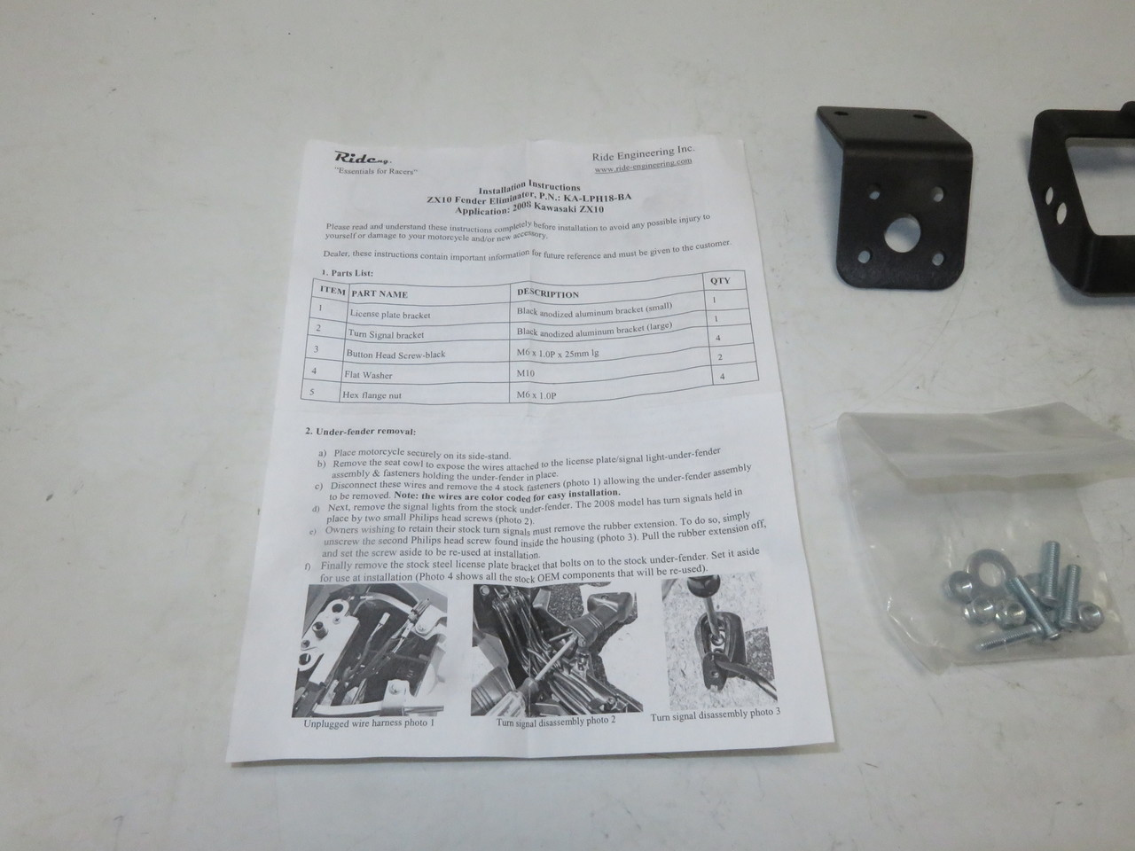Kawasaki ZX10 2008 Rear Fender Eliminator Kit Ride Engineering KA-LPH18-BA
