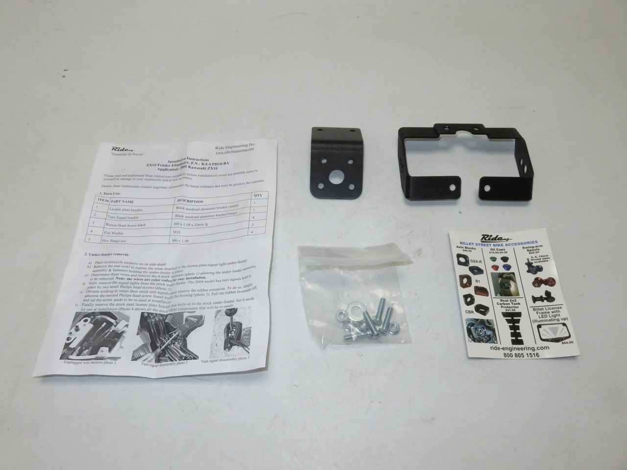 Kawasaki ZX10 2008 Rear Fender Eliminator Kit Ride Engineering KA-LPH18-BA