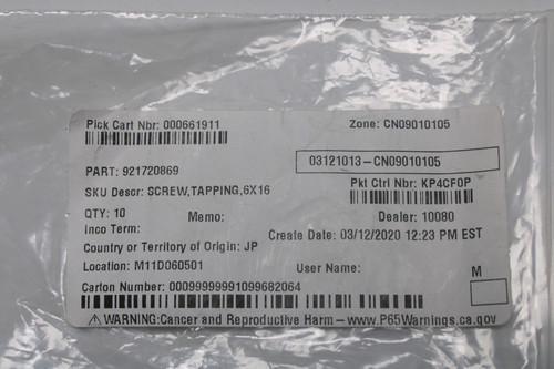 Kawasaki KRT800 Teryx 92172-0869 SCREW,TAPPING,6X16 Guards Cab Frame