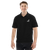 Men's B Mark polo t-shirt front view, on a large model.