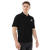 Men's B Mark polo t-shirt front right side view, on a large model.