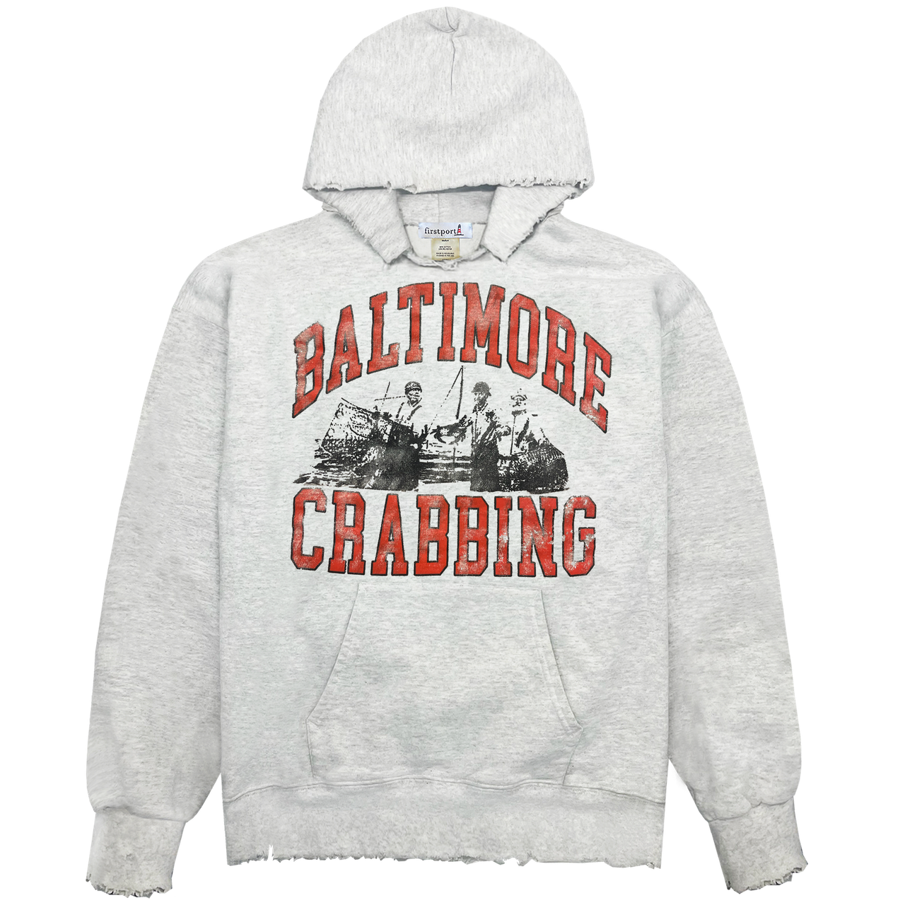 Weathered Baltimore Crabbing Rugged Hoodie - Ash - firstport