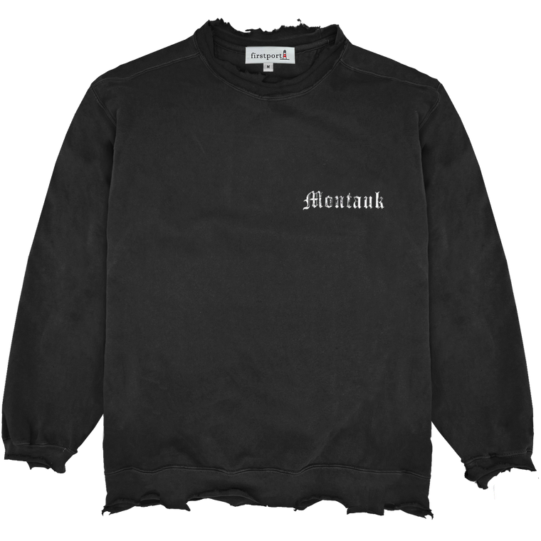 Weathered Series Montauk Essential Spell-out Crewneck - Washed Black