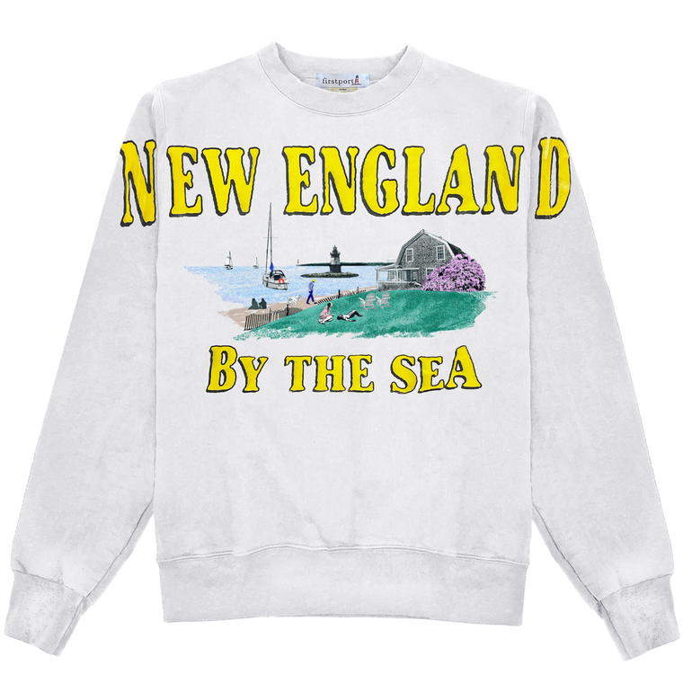 New England by the Sea Billboard Crewneck - White