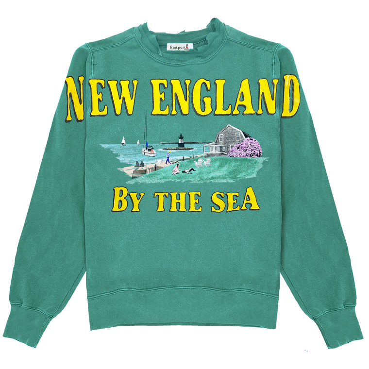 New England by the Sea Billboard Crewneck - Washed Green