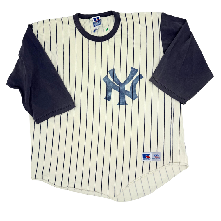70s Navy and White Yankees Striped Baseball Tee- Size: L