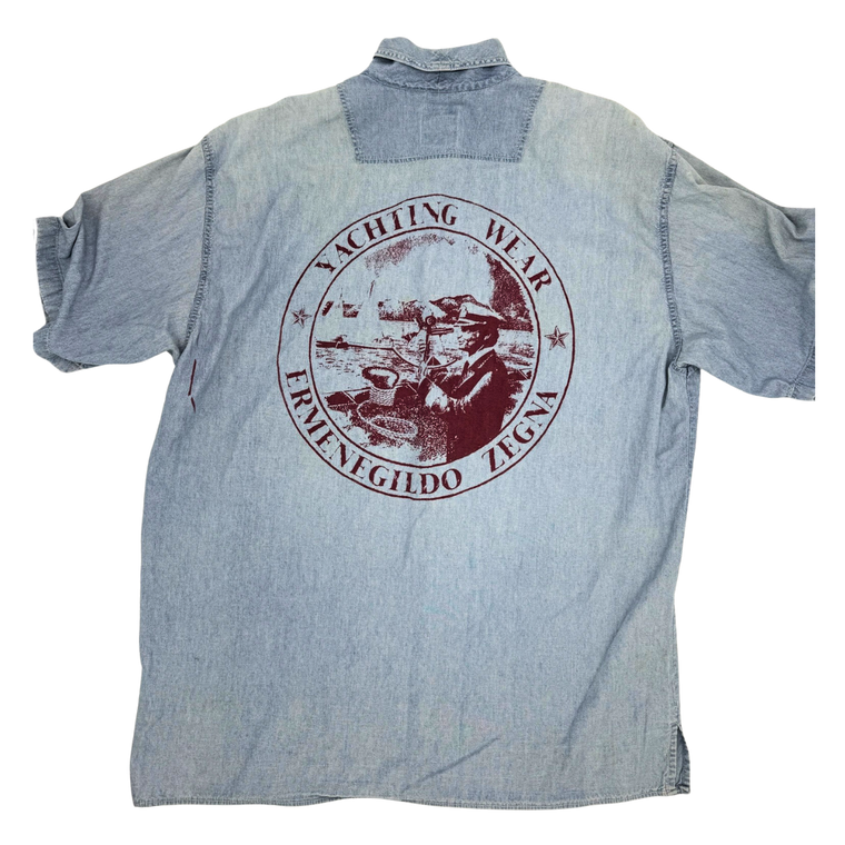 Vintage 80s ermenegildo zegna Yachting Wear Denim Shirt - Size: XL