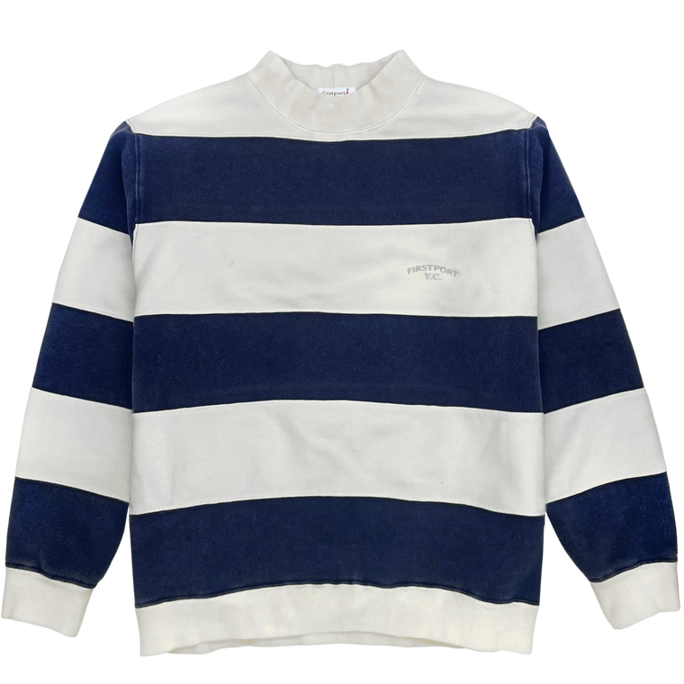 Port Striped Heavyweight Mock Neck - Navy/White