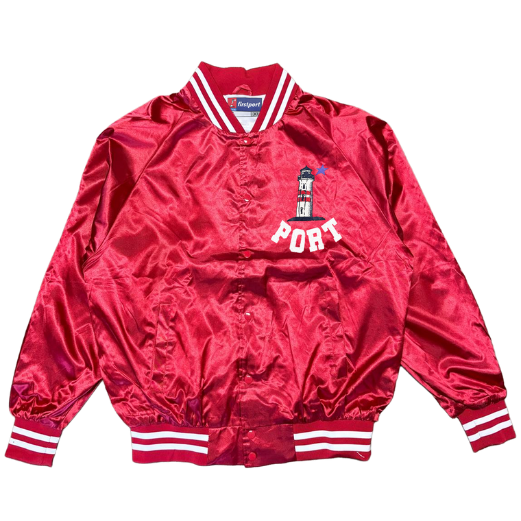 Port Lighthouse Satin Bomber Jacket - Red