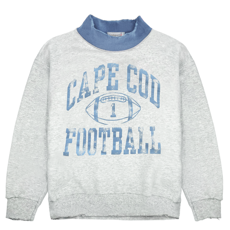 Cape Cod Football Mockneck - Ash/Washed blue