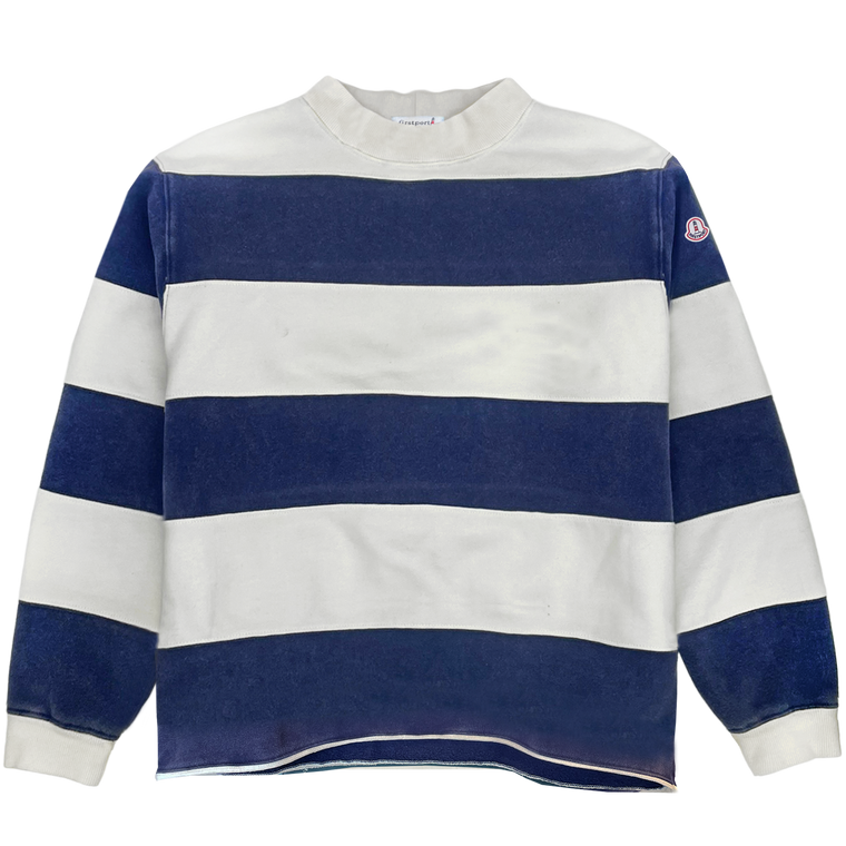Port Striped Micro-Mock Neck Sweatshirt - Navy/White