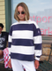 Port Striped Micro-Mock Neck Sweatshirt - Navy/White