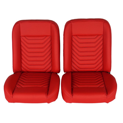 Low Back Bucket Sport Mod I Seat Set, Red Vinyl, Wide Red Insert, Black Thread