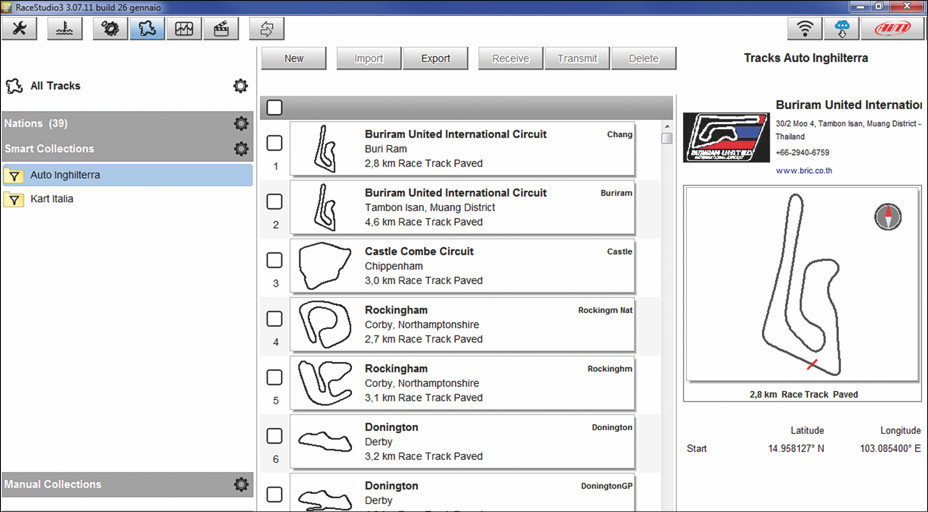 Screenshot of AiM track selector on computer screen