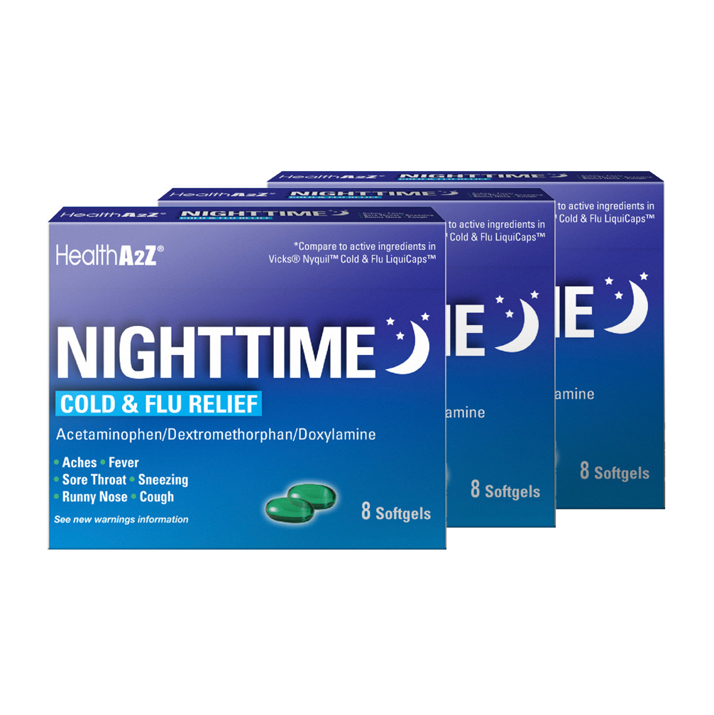 【3冊フルセット!！】Night Fever 2 HealthA2Z Nighttime Cold-Flu Relief, 8 Softgels (1 Pack, 3 Packs
