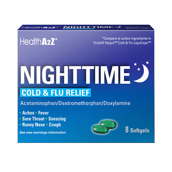 HealthA2Z Nighttime Cold-Flu Relief, 8 Softgels (1 Pack, 3 Packs