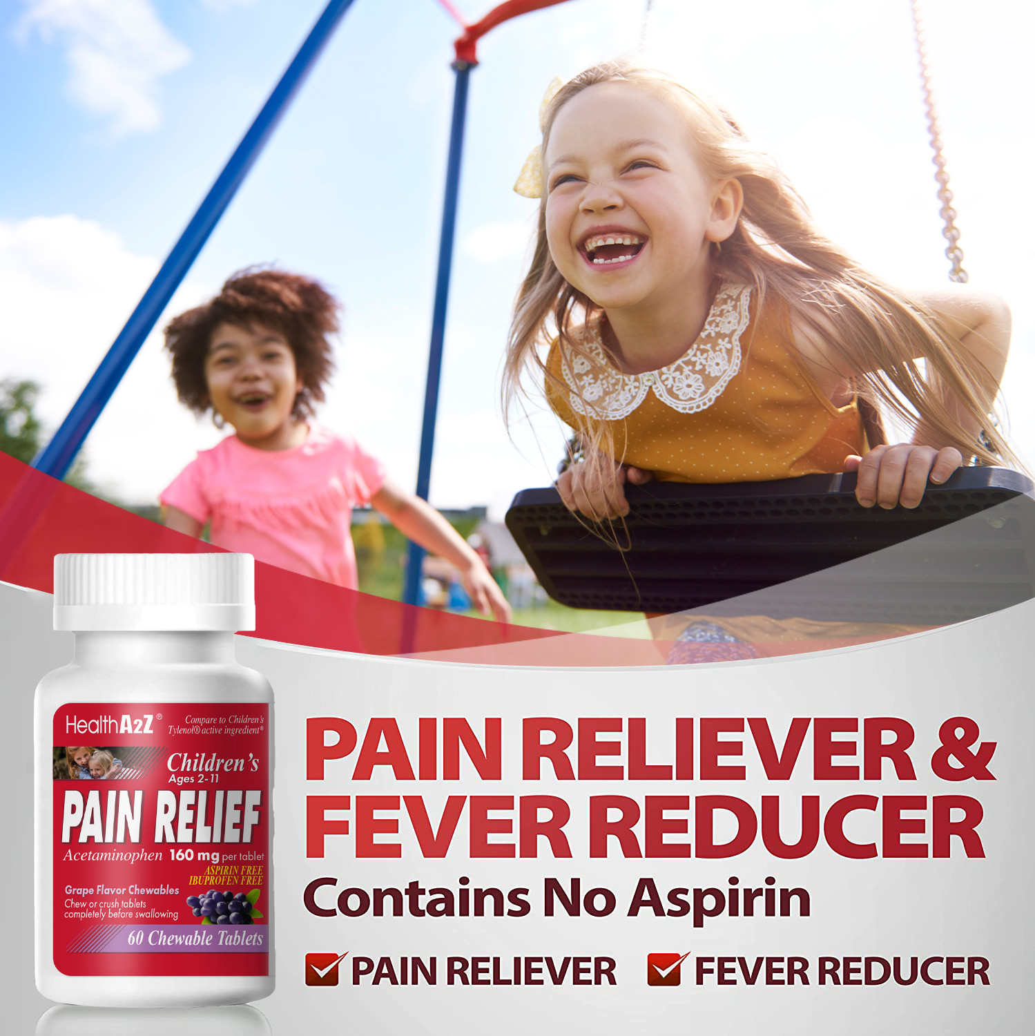 HealthA2Z® Children's Chewable Pain Relief | Acetaminophen 160mg
