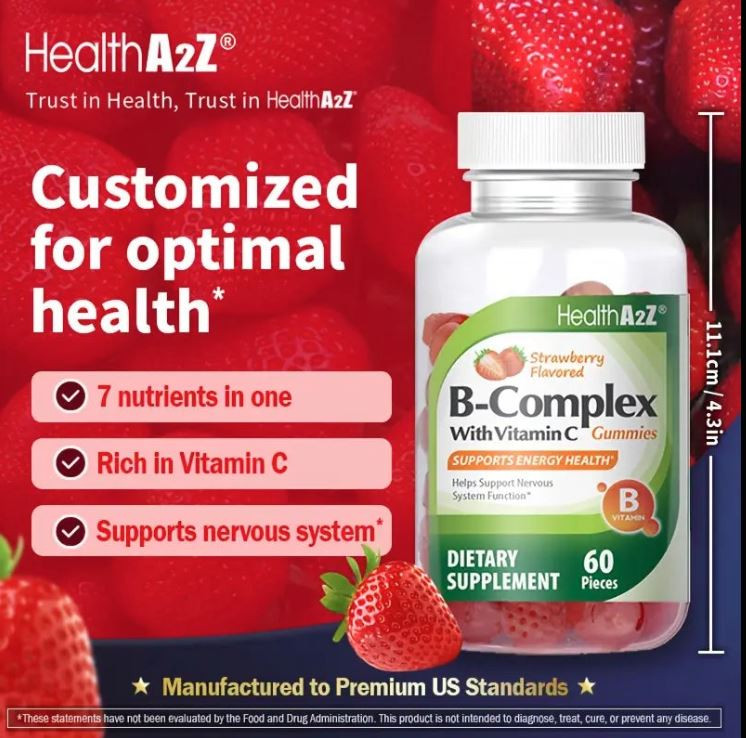 HealthA2Z® Strawberry Flavored B-Complex | 60 Pieces | With