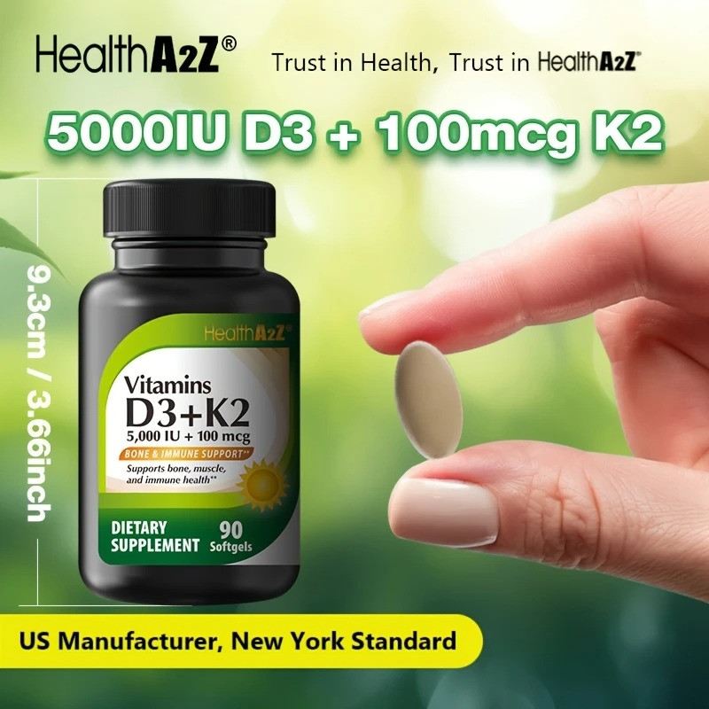 HealthA2Z® Vitamin D3 + K2 | 5000 IU + 100 mcg | 90 Softgels |