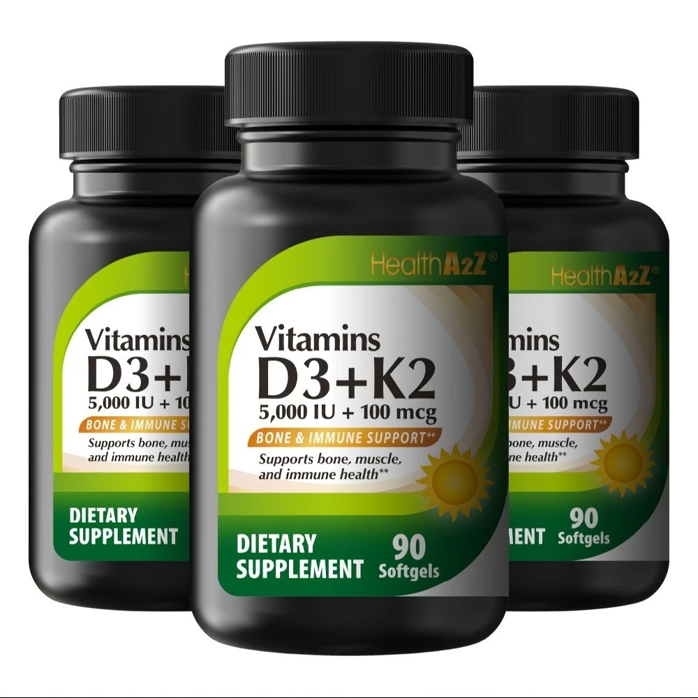 HealthA2Z® Vitamin D3 + K2 | 5000 IU + 100 mcg | 90 Softgels |
