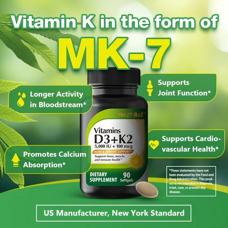 HealthA2Z® Vitamin D3 + K2 | 5000 IU + 100 mcg | 90 Softgels |