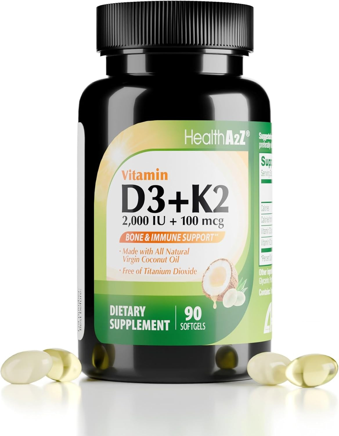 vitamin HealthA2Z® Vitamin D3 (2,000 IU) + K2 (MK-7) Made with Virgin