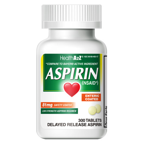 HealthA2Z Aspirin 81mg Low Strength,300 Tablets, Enteric Coated Compare to Bayer Active Ingredients