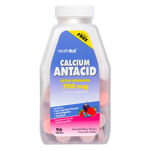 HealthA2Z Calcium Antacid 750mg, Extra Strength, 96 Tablets