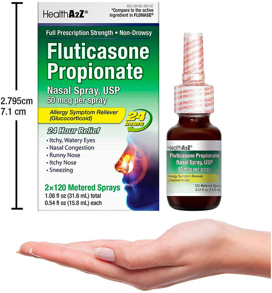HealthA2Z aerosoles nasales de propionato de fluticasona, paquete de 2 120 aerosoles