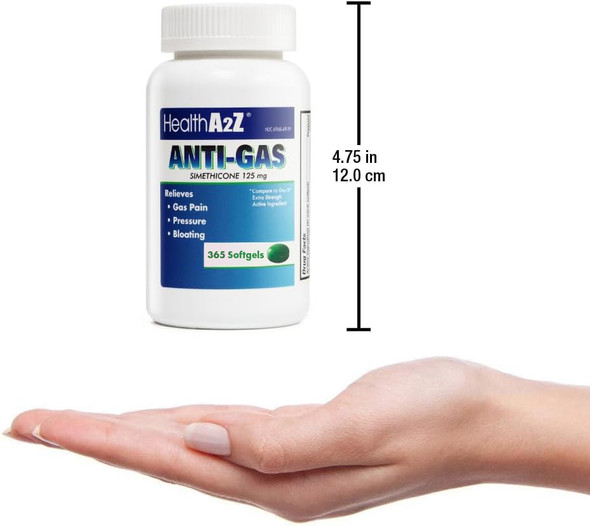 HealthA2Z® Gas Relief Simethicone | 125mg | Relieves Gas Fast and Bloating (365 Counts )