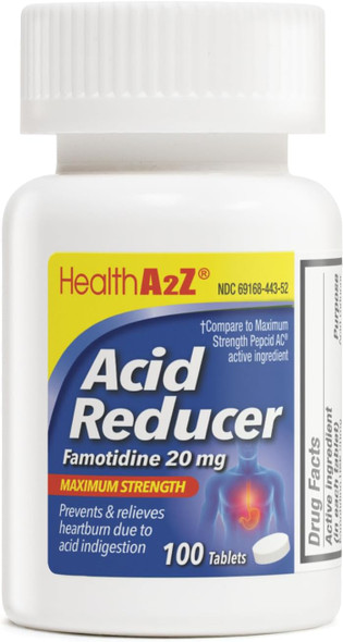 HealthA2Z® Acid Reducer | 100 Tablets | Famotidine 20mg | Maximum Strength | Relief from Heart Burn Due to Acid Indigestion