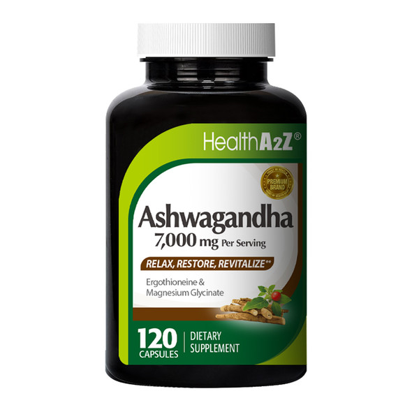 HealthA2Z Ashwagandha - 120 Capsules - 7,000mg Ashwagandha Root Powder per serving with Magnesium Glycinate and Ergothioneine HealthA2Z Ashwagandha - 120 Capsules - 7,000mg Ashwagandha Root Powder per serving with Magnesium Glycinate and Ergothioneine
