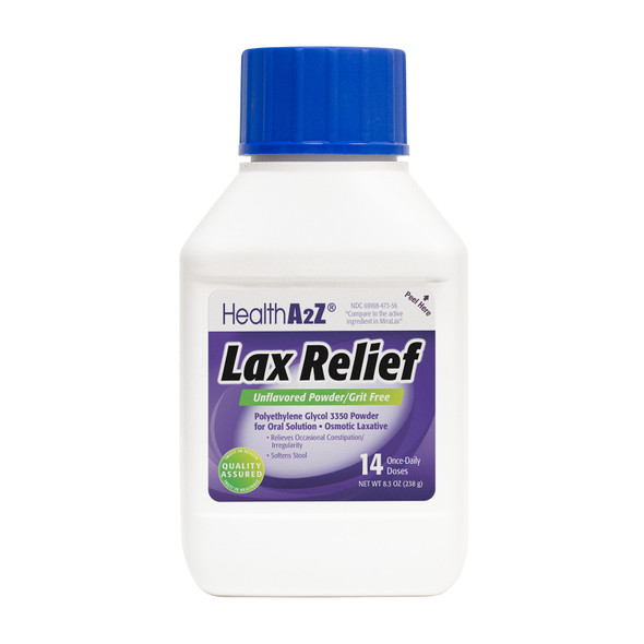 HealthA2Z® Lax Relief | Unflavored Powder/Grit Free | 8.3 OZ (238 g) | Polyethlene Glycol 3350, 17G | Powder for Oral Solution | Osmotic Laxative | Constipational Relief | Softens Stool HealthA2Z® Lax Relief | Unflavored Powder/Grit Free | 8.3 OZ (238 g) | Polyethlene Glycol 3350, 17G | Powder for Oral Solution | Osmotic Laxative | Constipational Relief | Softens Stool