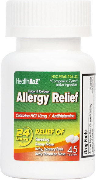 HealthA2Z® Allergy Relief | Cetirizine 10mg | 24 Packs of 45 Tablets Each (1080 Tablets) | All Day Allergy Relief | Indoor & Outdoor | Relief from Itchy Throat, Sneezing, Runny Noses | Value Pack