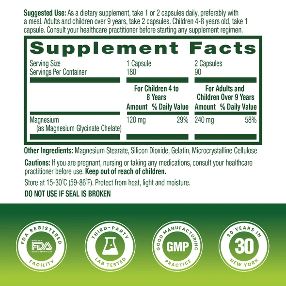 HealthA2Z® Magnesium Glycinate(100% Chelated) 240 mg - 180 Capsules, Supports Daytime Energy, Nighttime Restful Sleep, Stress Relief, Mood Balance, Bone & Muscle Health, and Natural Beauty - High Absorption Formula