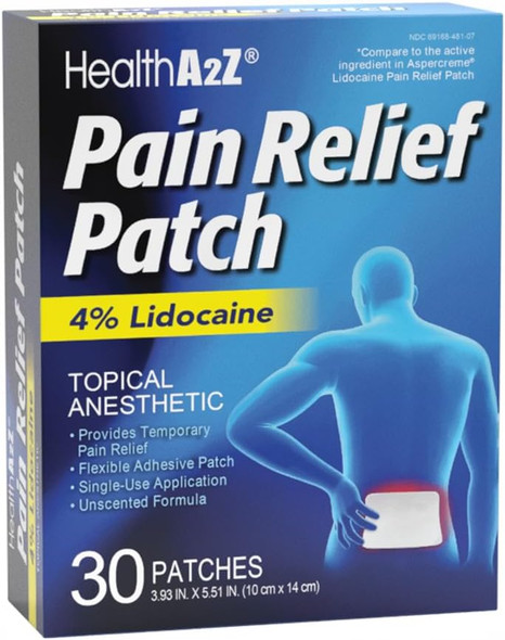 HealthA2Z® Pain Relief Patch, Lidocaine 4%, Topical Anesthetic, Flexible Adhesive Patch, Unscented, Single Use, 30 Patches