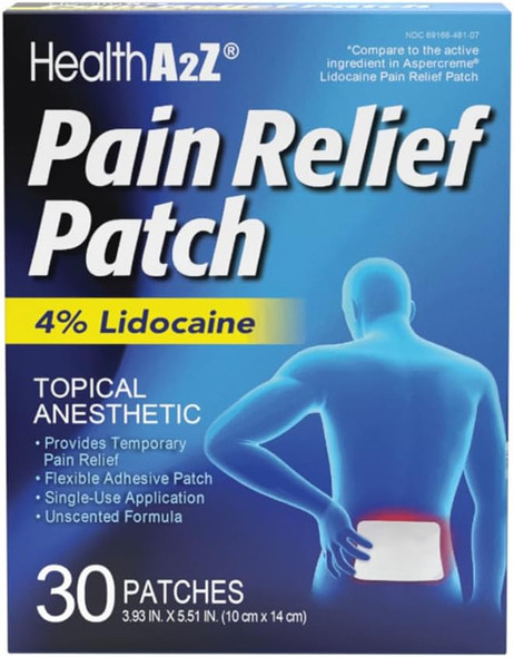 HealthA2Z® Pain Relief Patch, Lidocaine 4%, Topical Anesthetic, Flexible Adhesive Patch, Unscented, Single Use, 30 Patches