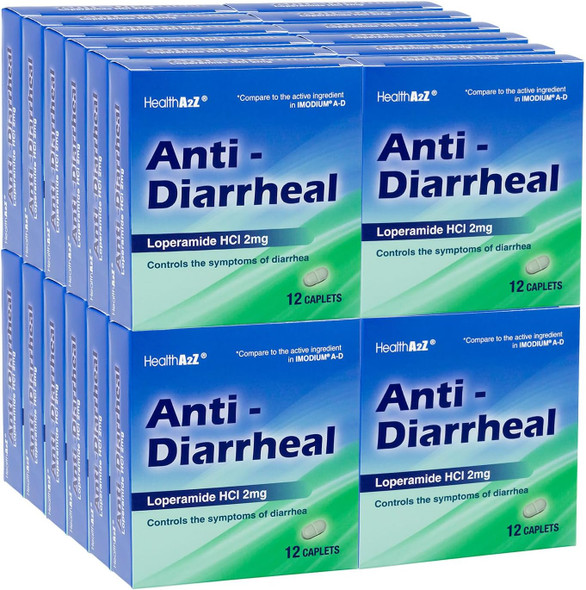 HealthA2Z® Anti-Diarrheal | Loperamide HCl 2mg | Controls Symptoms of Diarrhea, Including Travelers’ Diarrhea | 24 Packs of 12 Caplets (288 Caplets Total) | Value Pack