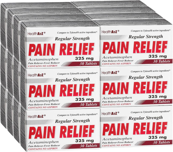 HealthA2Z® Regular Strength Pain Relief | Acetaminophen 325mg | Pain Reliever & Fever Reducer | 24 Packs of 30 Tablets Each (720 Tablets Total) | Value Pack | Contains No Aspirin