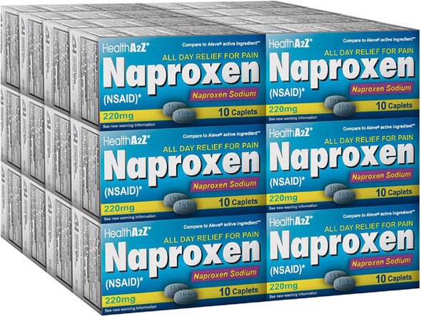 HealthA2Z Naproxen Sodium 220mg | 24 Pack of 10 Caplets Each | Value Package | 240 Caplets in Total | Pain Relief