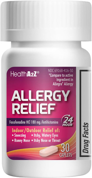 HealthA2Z Fexofenadine Hydrochloride 180mg | Antihistamine | Value Pack | 24-Hour Antihistamine for Allergy Relief | 30 Count (Pack of 24) | 720 Total Capelets
