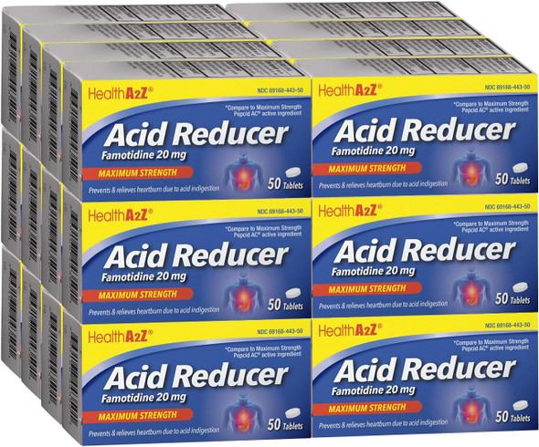 HealthA2Z® Acid Reducer | Famotidine 20mg | Maximum Strength | Relief from Heartburn & Acid Indigestion | 24 Packs of 50 Tablets (1,200 Tablets Total) | Value Pack
