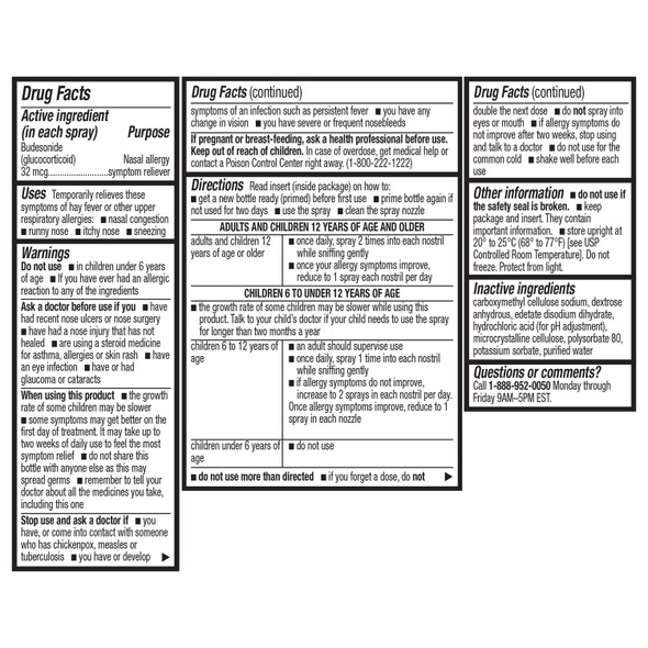 HealthA2Z® Budesonide 32mcg Nasal Allergy Spray, 24-Hr, 2 Pack 240 Spray
