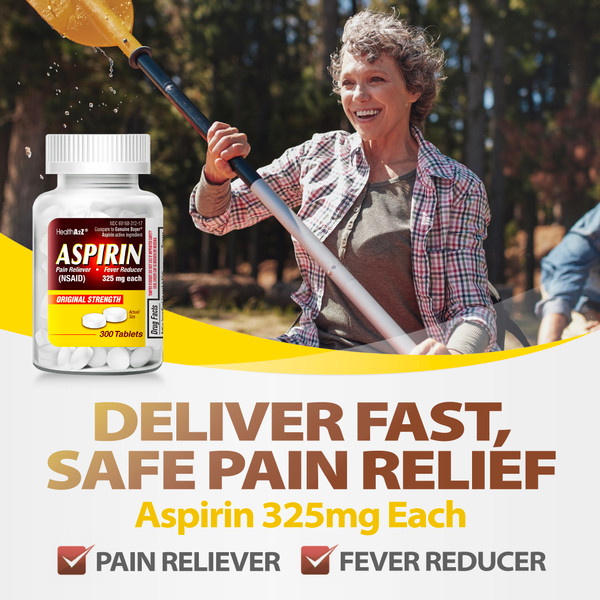 HealthA2Z Aspirin 325mg, Compare to Bayer Active Ingredients, 300 Counts