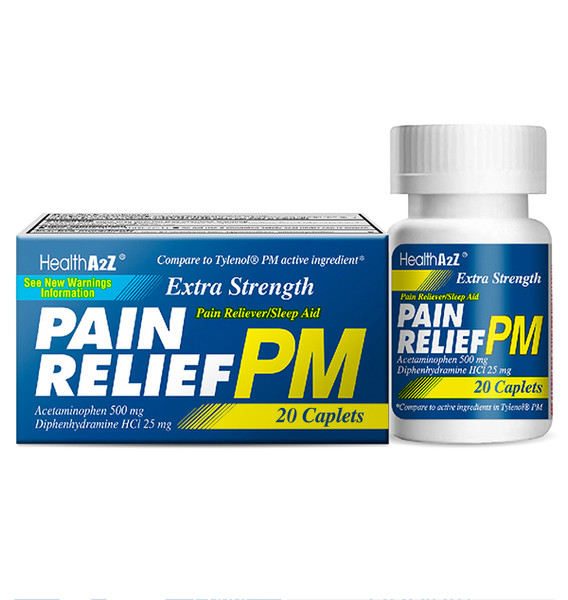 HealthA2Z Extra Strength Pain Relief PM, Compare to Tylenol PM Active Ingredients, 20 Caplets, (1 Pack, 3 Packs & 6 Packs)