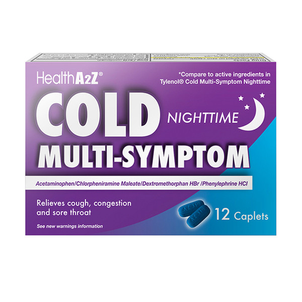 HealthA2Z Cold Multi-Symptom Nighttime, 1 Pack of 12 Caplets (1 Pack, 3 Packs & 6 Packs)