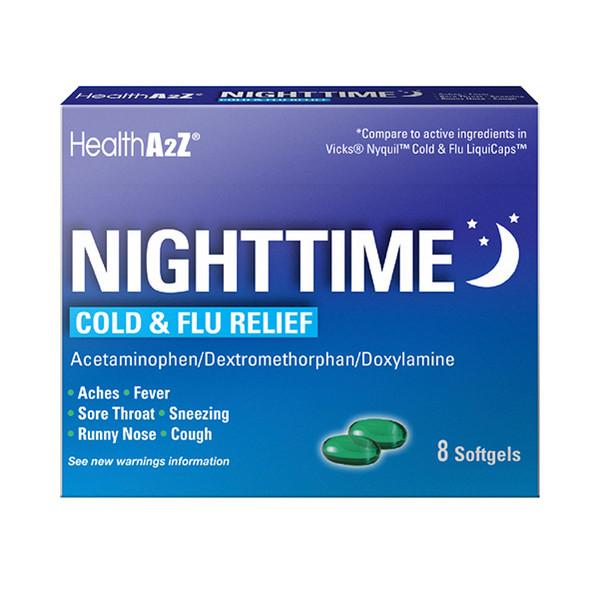 HealthA2Z Nighttime Cold-Flu Relief, 8 Softgels (1 Pack, 3 Packs & 6 Packs)