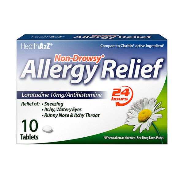 HealthA2Z Allergy Relief, Loratadine 10mg/Antihistamine, 10 Tablets (1 Pack, 3 Packs & 6 Packs)