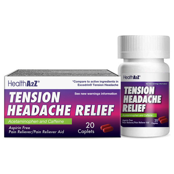 HealthA2Z Tension Headache Relief, 20 Caplets (1 Pack, 3 Packs & 6 Packs)