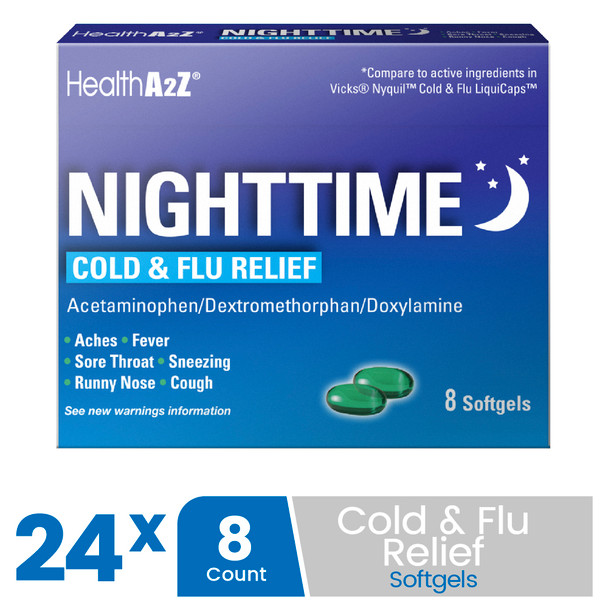 HealthA2Z Nighttime Cold-Flu Relief, 24*8 Softgels (192 Softgels Total)